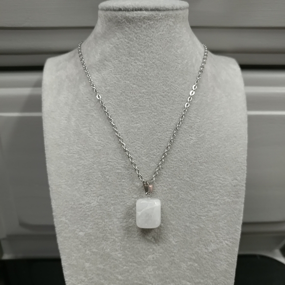 Natural Quartz Crystal Necklace Gemstone Pendant Stainless-Steel Chain 20" - Picture 9 of 17